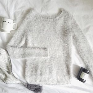 Fuzzy Sweater - H&M Grey Fluffy Sweater